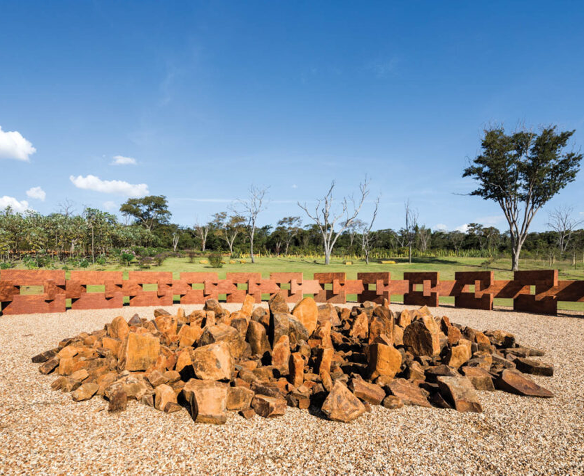 an installation of rocks in a public park