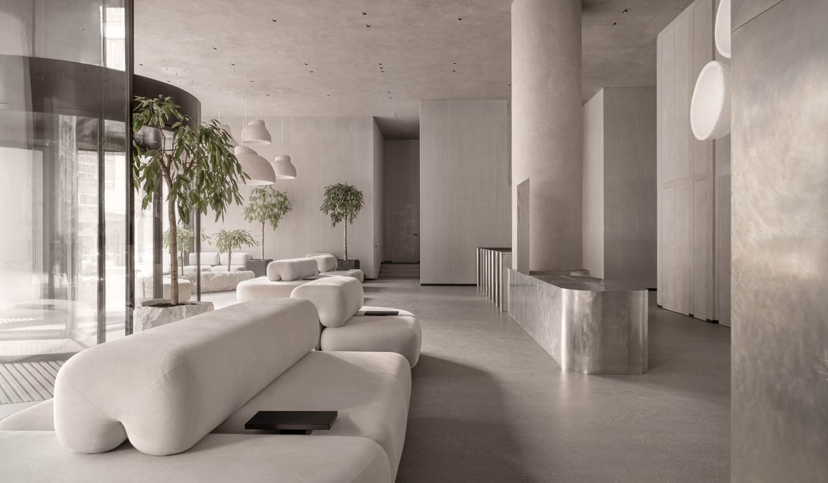 a sleek modern office lobby