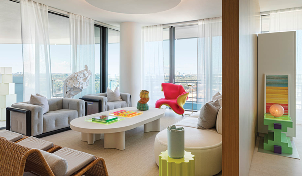 colorful furnishings in a Miami penthouse living room