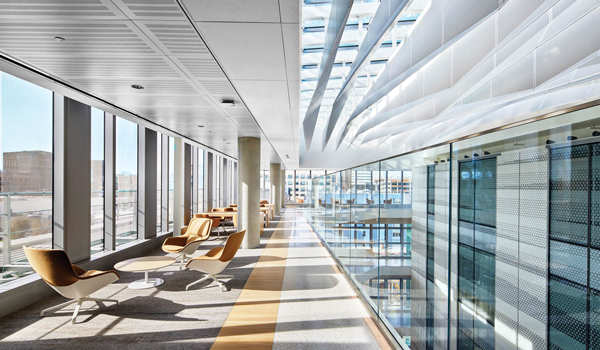 a hallway in a mental health building with sunlight streaming in
