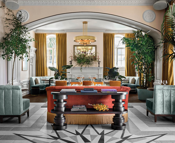 inside the Art Deco lobby of the Georgian Hotel