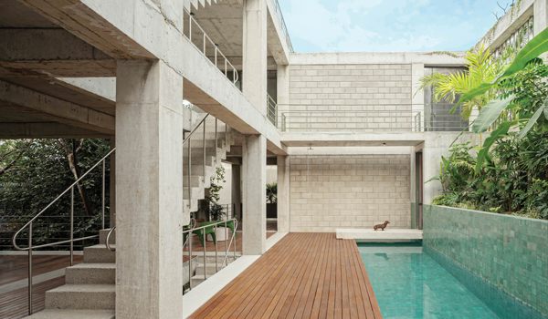 a pool patio at a boutique hotel