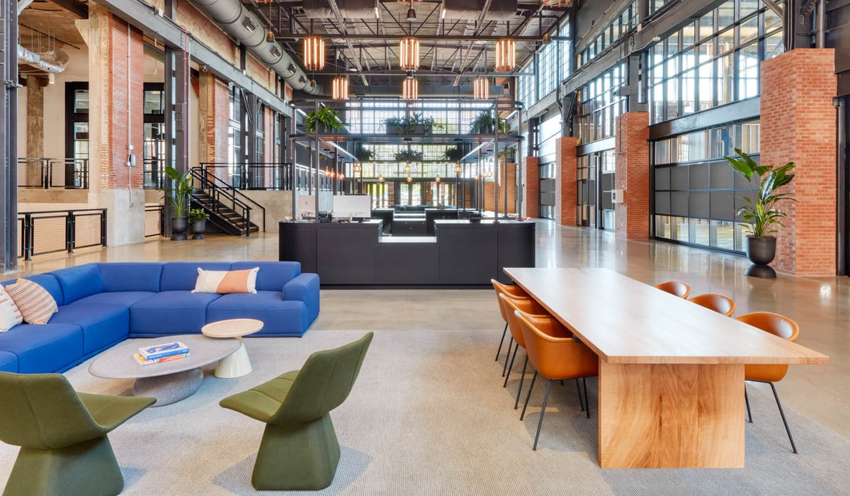 a colorful office lobby