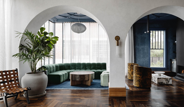 arched doorways in the lounge area of an office