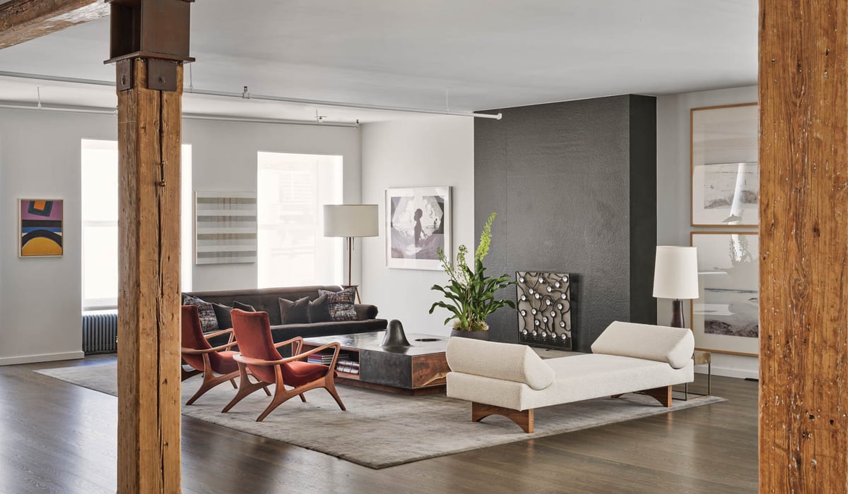 timber pillars in a living room