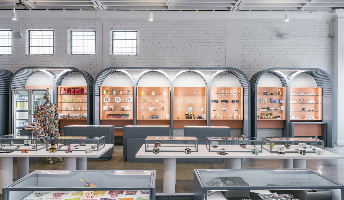 inside a dispensary with a minimalist interior