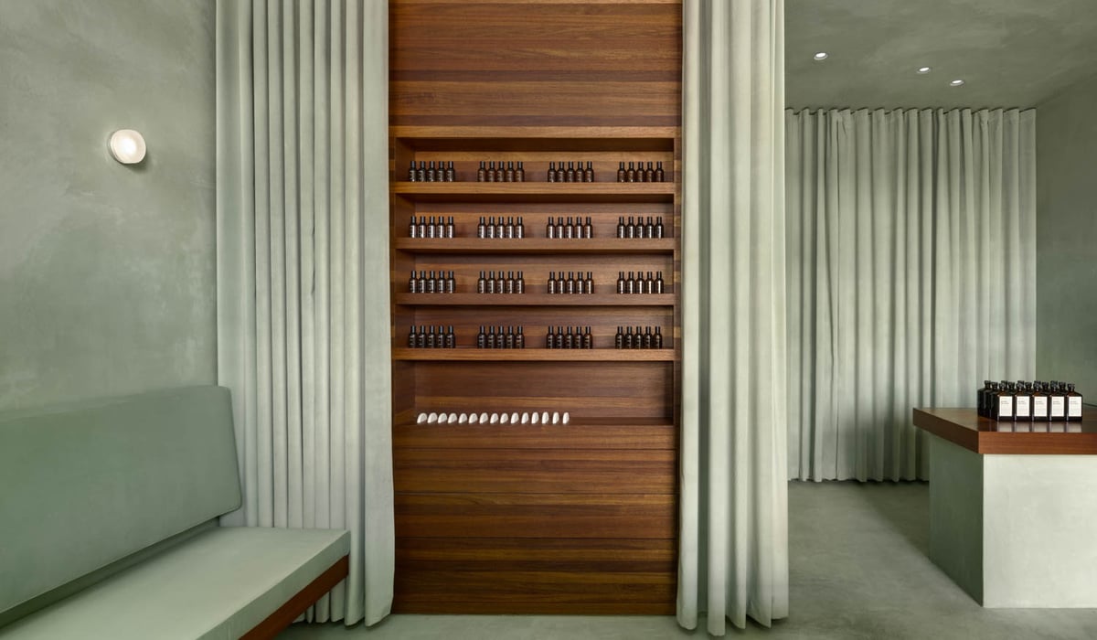 the green interior of Aesop