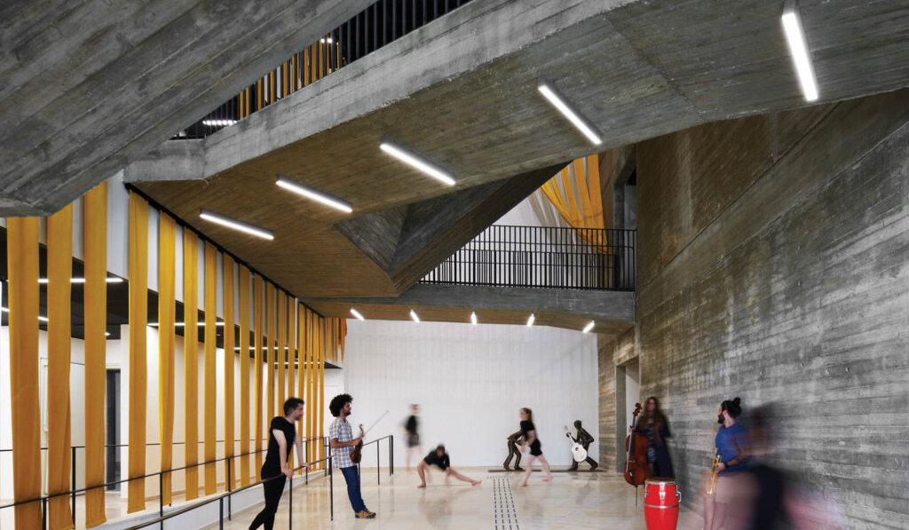 concrete walls in a music and dance academy