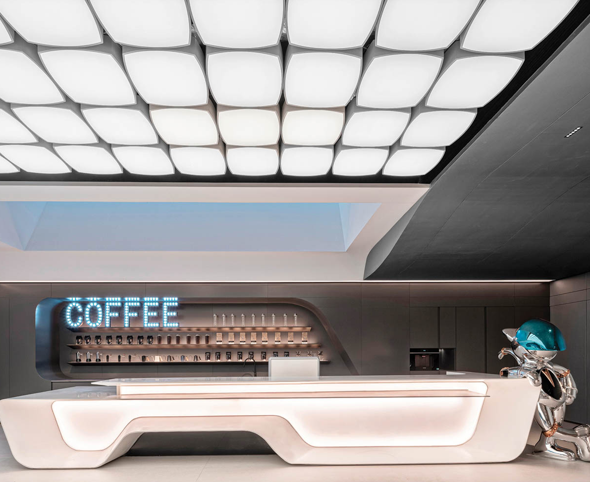 a futuristic cafe