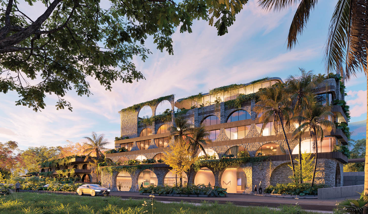 a rendering of a Spanish colonial hotel