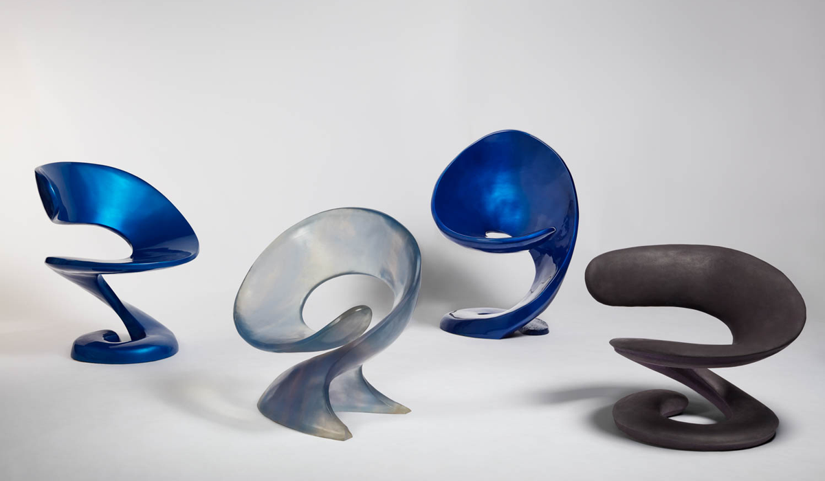 Spiral chairs in various hues