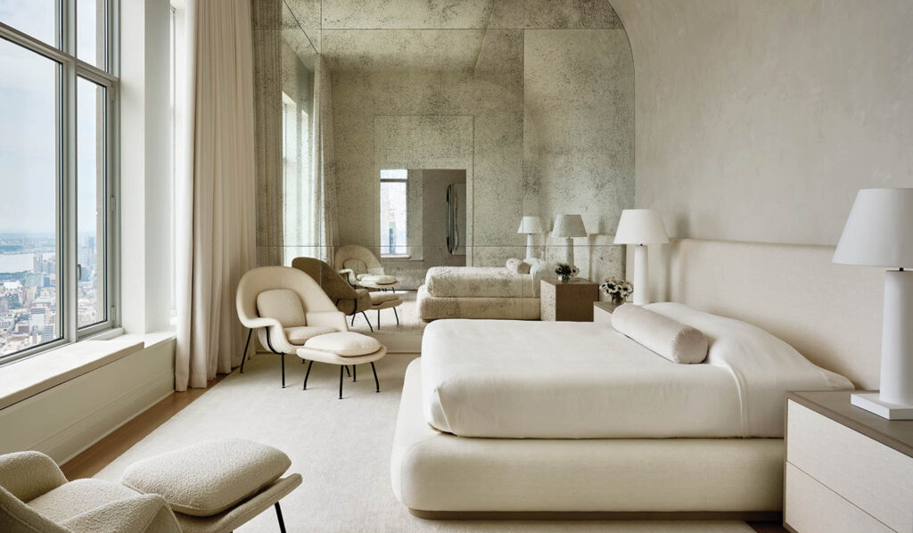 bedroom with cream-colored interiors