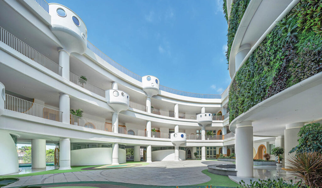 white curvaceous building