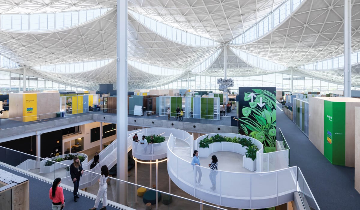 white office with curved staircase