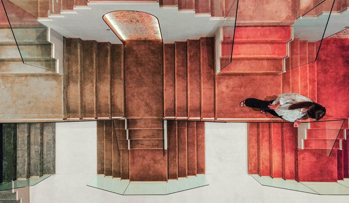 colorful carpeted stairs