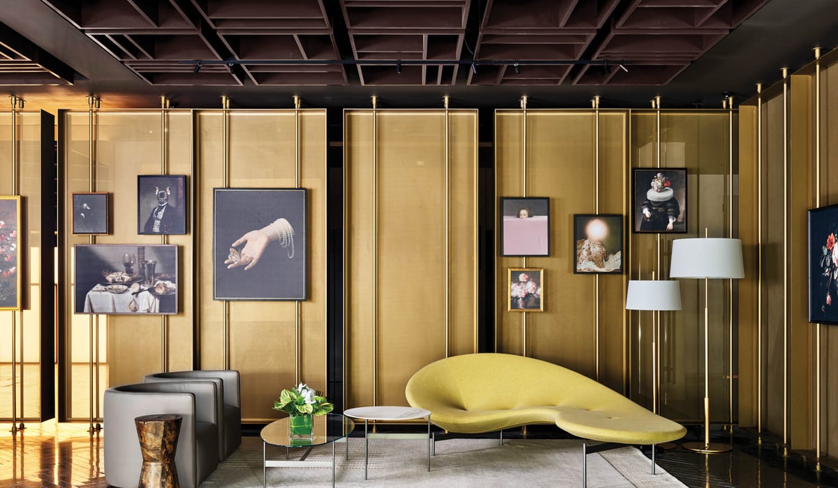 pictures on golden wall