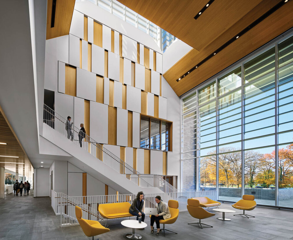lobby with tall ceilings 