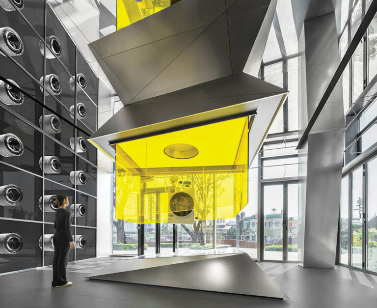 yellow panels inside of building