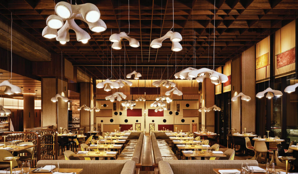 well lit dining area meant for large groups