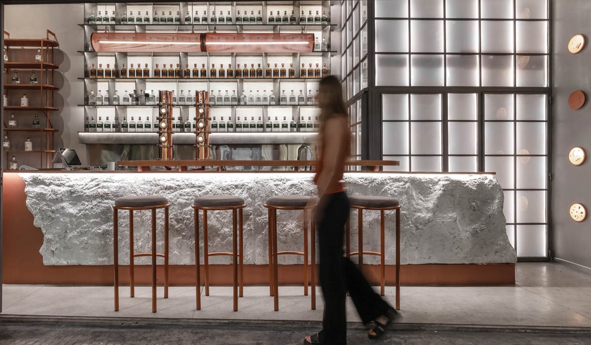 shot of gin bar with bright white snowy accents