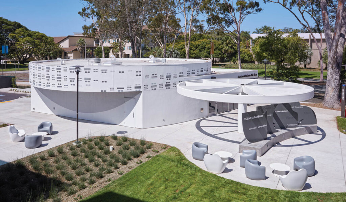 a bike shop facade in white at UCSB