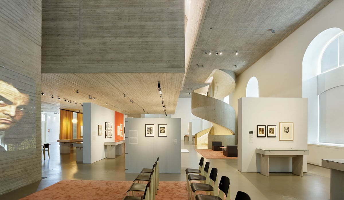 gallery space with concrete walls