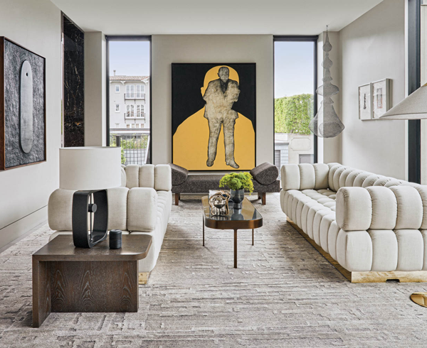 a Max Neumann painting anchors this living room