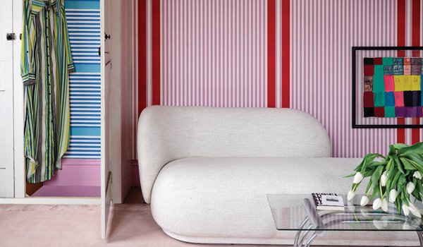 a red and white wallcovering