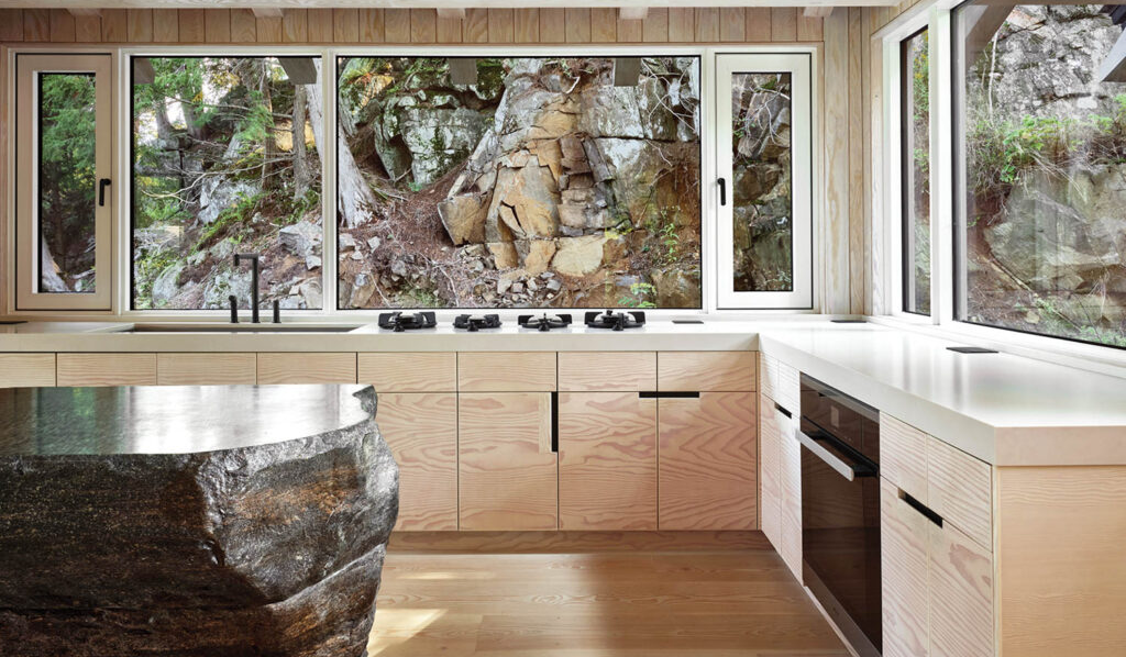 dark marble counter in kitchen