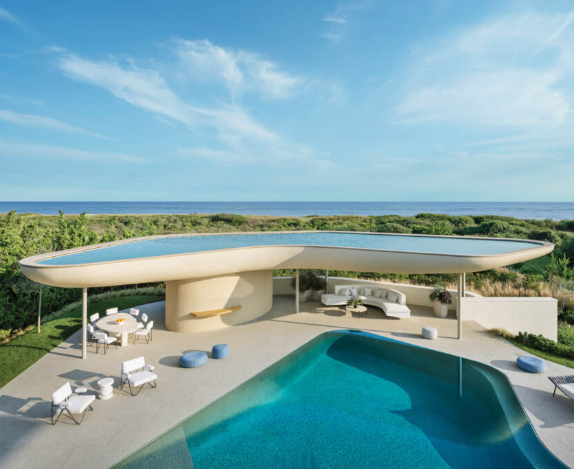 pool with seating area