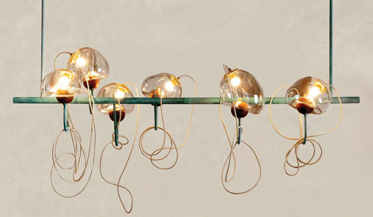 series of globular lights hanging on a rod on the ceiling