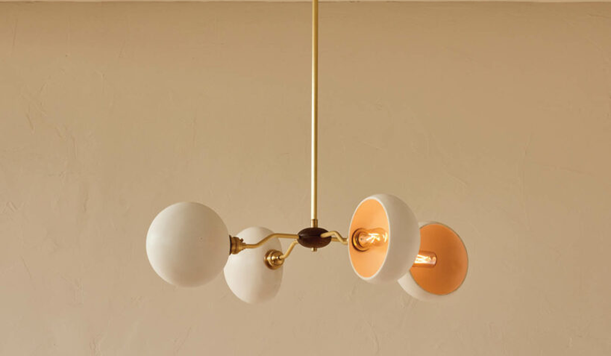 hanging chandelier with half circles as orbs