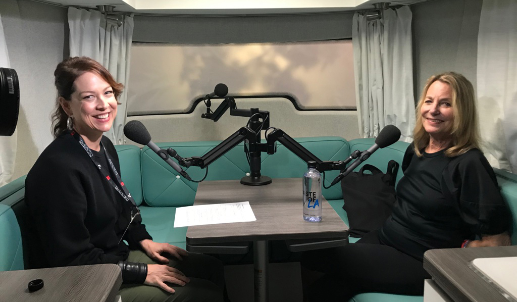 Clever podcast host on air with guest