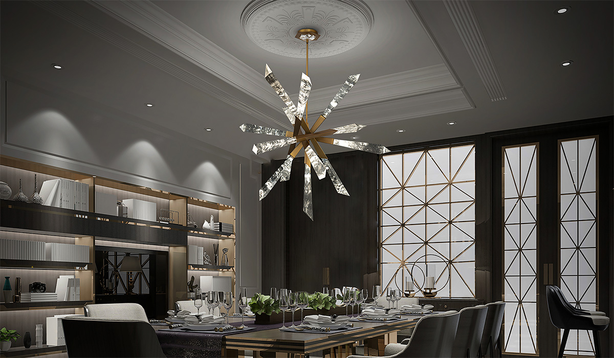 Solitude light fixture over dining table