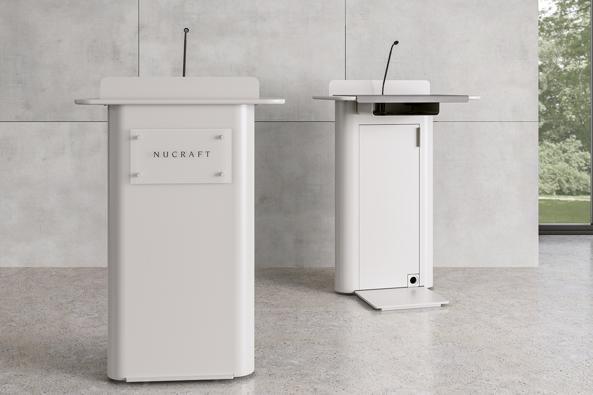 Nucraft Summit Lectern front and back side view displayed