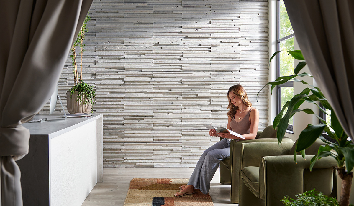 Eldorado Stone room setting featuring Rivenwood in Shore Breeze