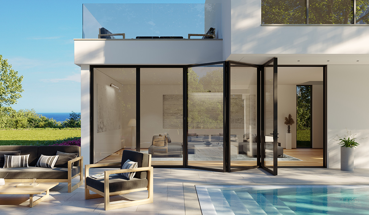 LaCantina V2 folding door exterior poolside view