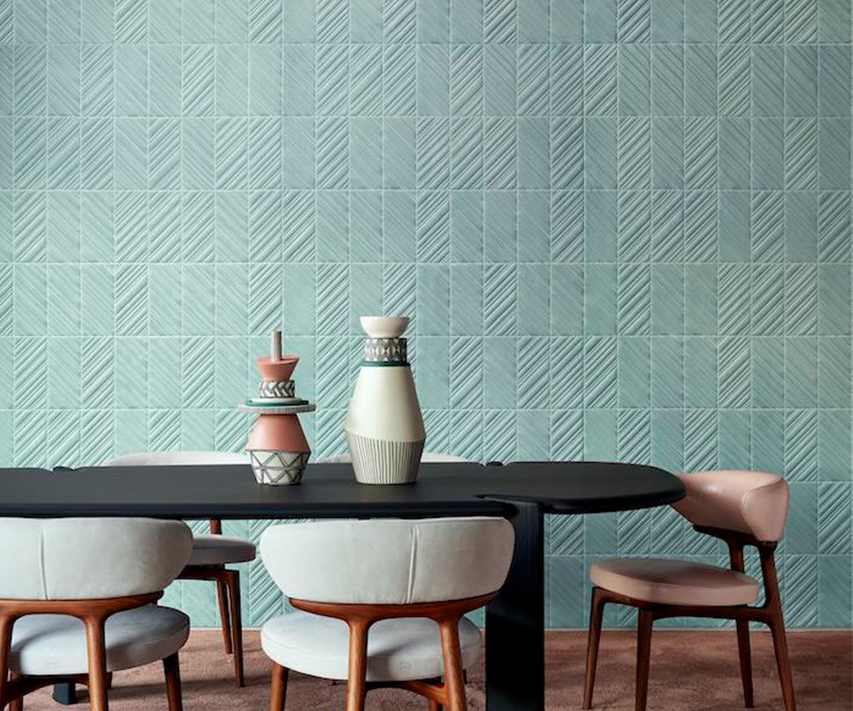Interior space with tactile wallcoverings