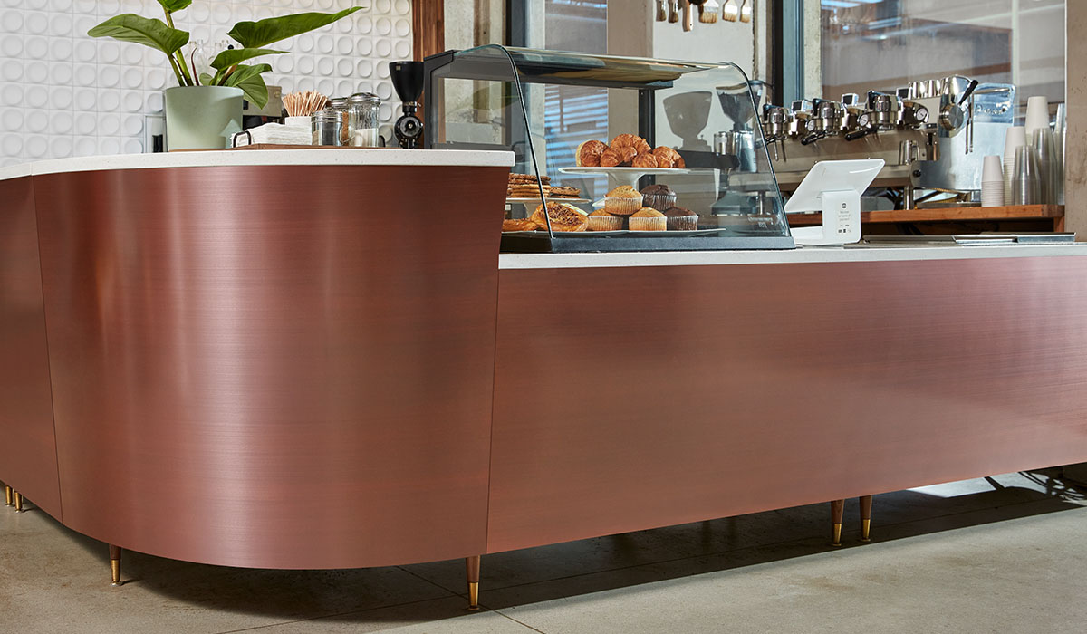 Metal laminate counter in a cafe